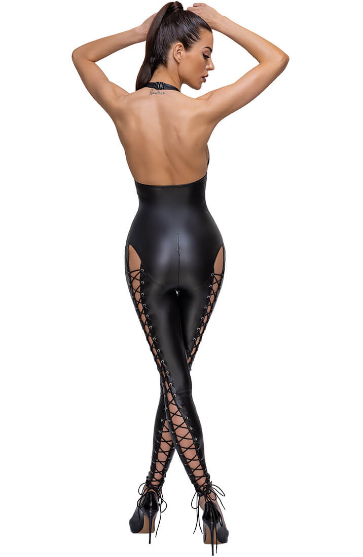 Sort wetlook catsuit med lace-up - In The Spotlight - COAX Copenhagen