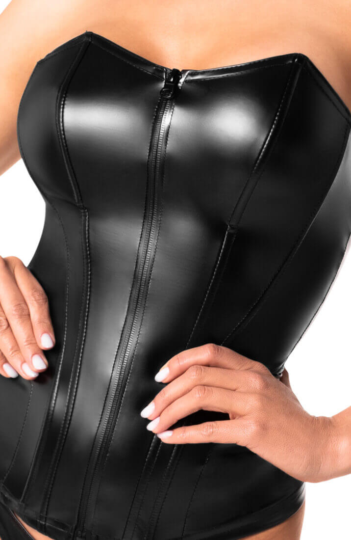 Wetlook corsage med lynlås