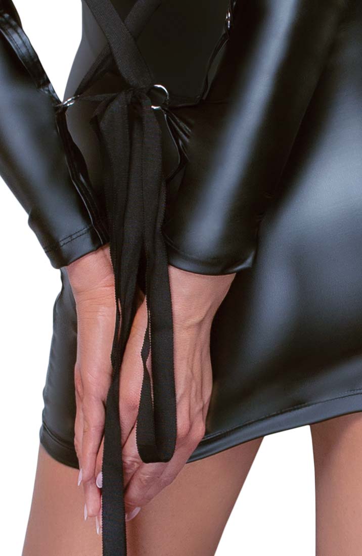 Sort wetlook kjole med tie-back - On Point Bondage - COAX Copenhagen