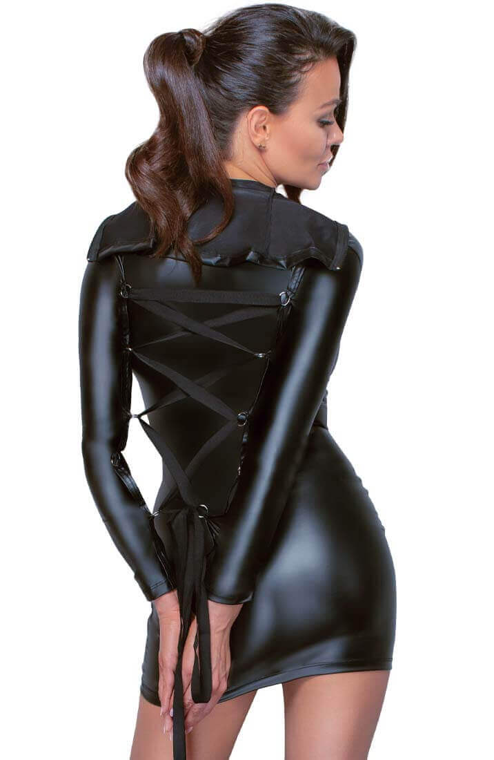 Sort wetlook kjole med tie-back - On Point Bondage - COAX Copenhagen