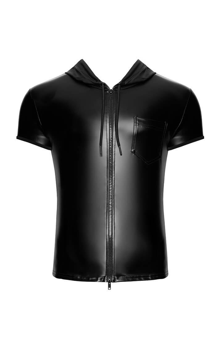 COAX Copenhagen wetlook T-shirt med hætte og mat finish - forfra