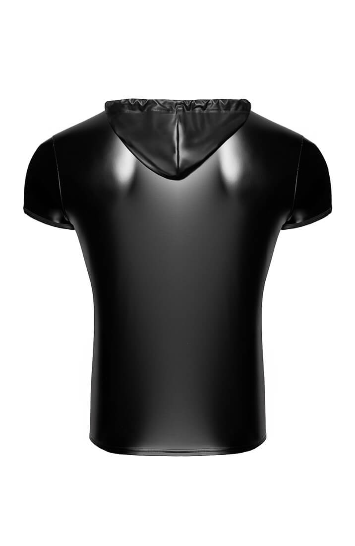 COAX Copenhagen wetlook T-shirt med hætte og mat finish - bagfra