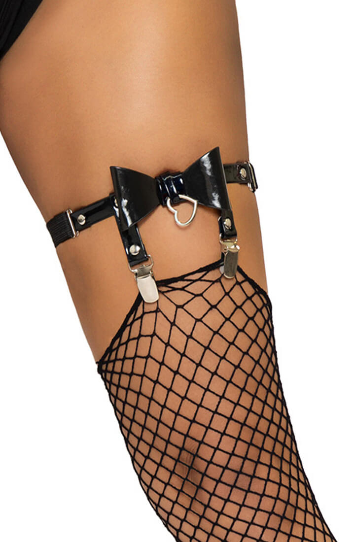 Sorte faux læder thigh high strømpeholdere - COAX Copenhagen