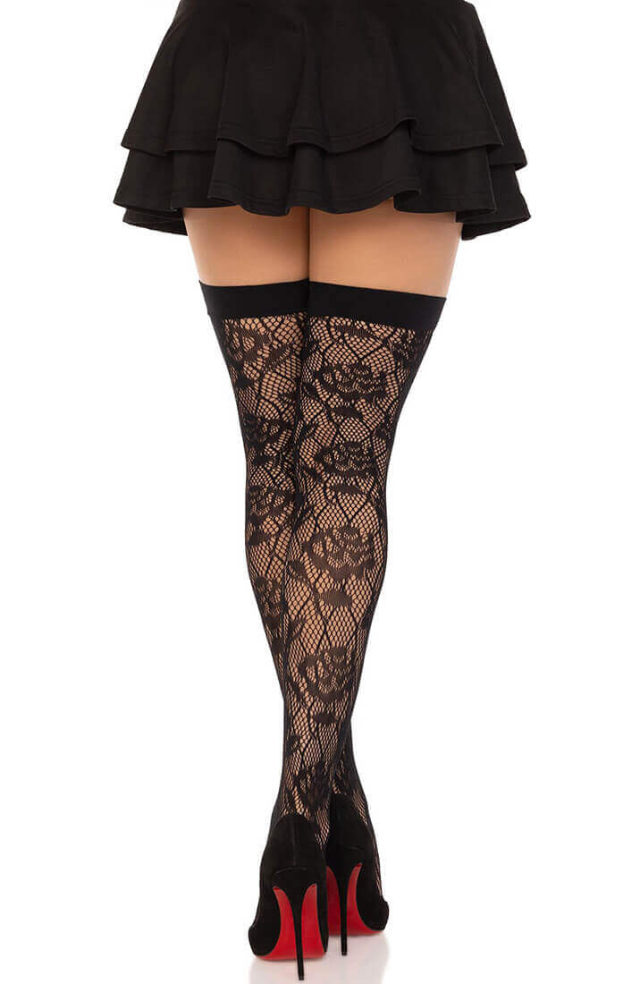 Sorte wild rose blonde thigh high strømper - COAX Copenhagen