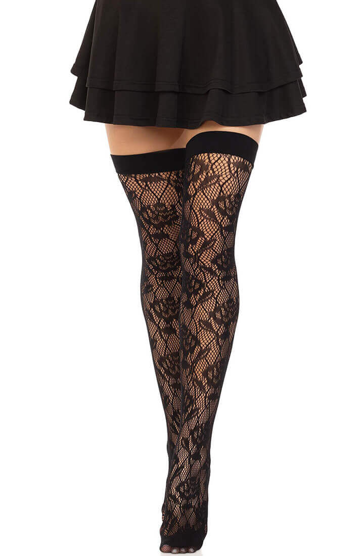 Sorte wild rose blonde thigh high strømper - COAX Copenhagen