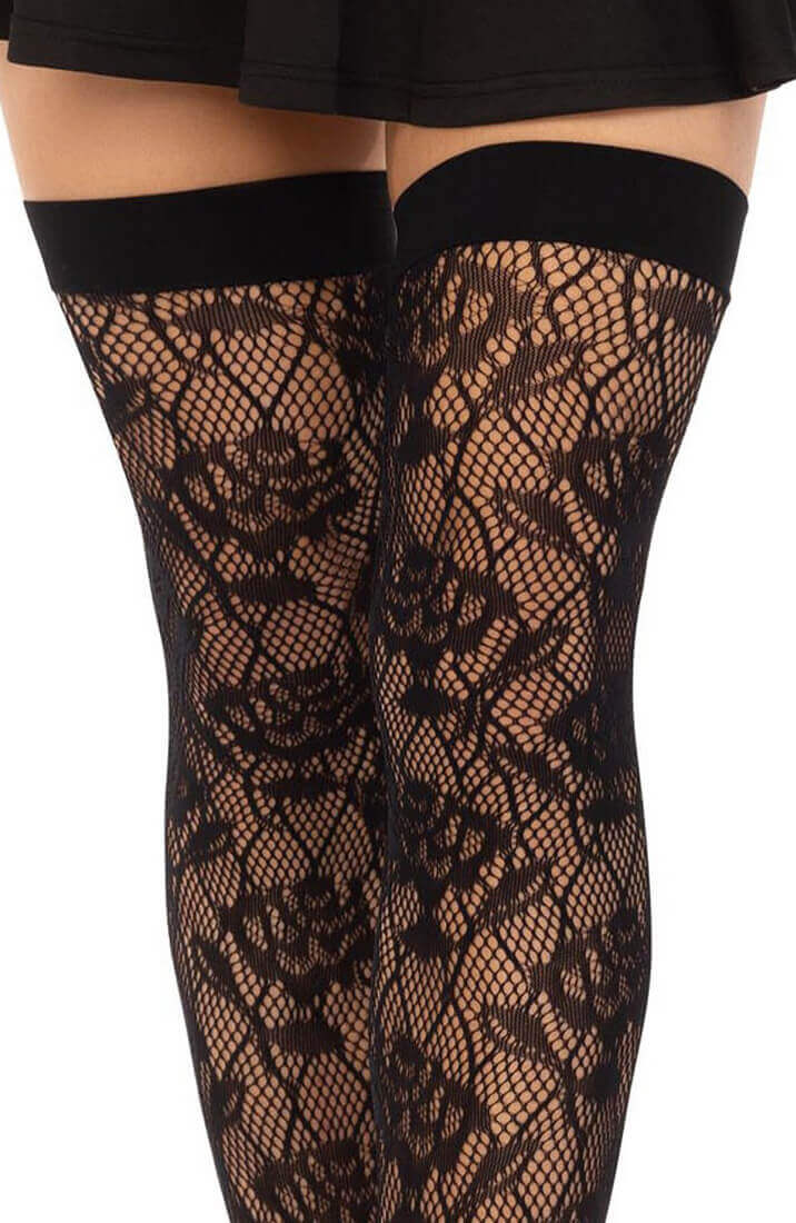 Sorte wild rose blonde thigh high strømper - COAX Copenhagen