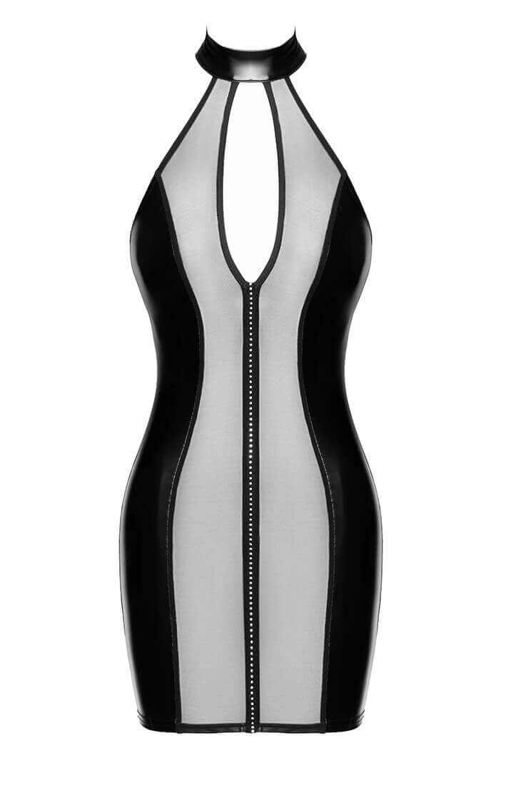 Figurformende COAX mini kjole i wetlook og nylon med fokus på silhuet