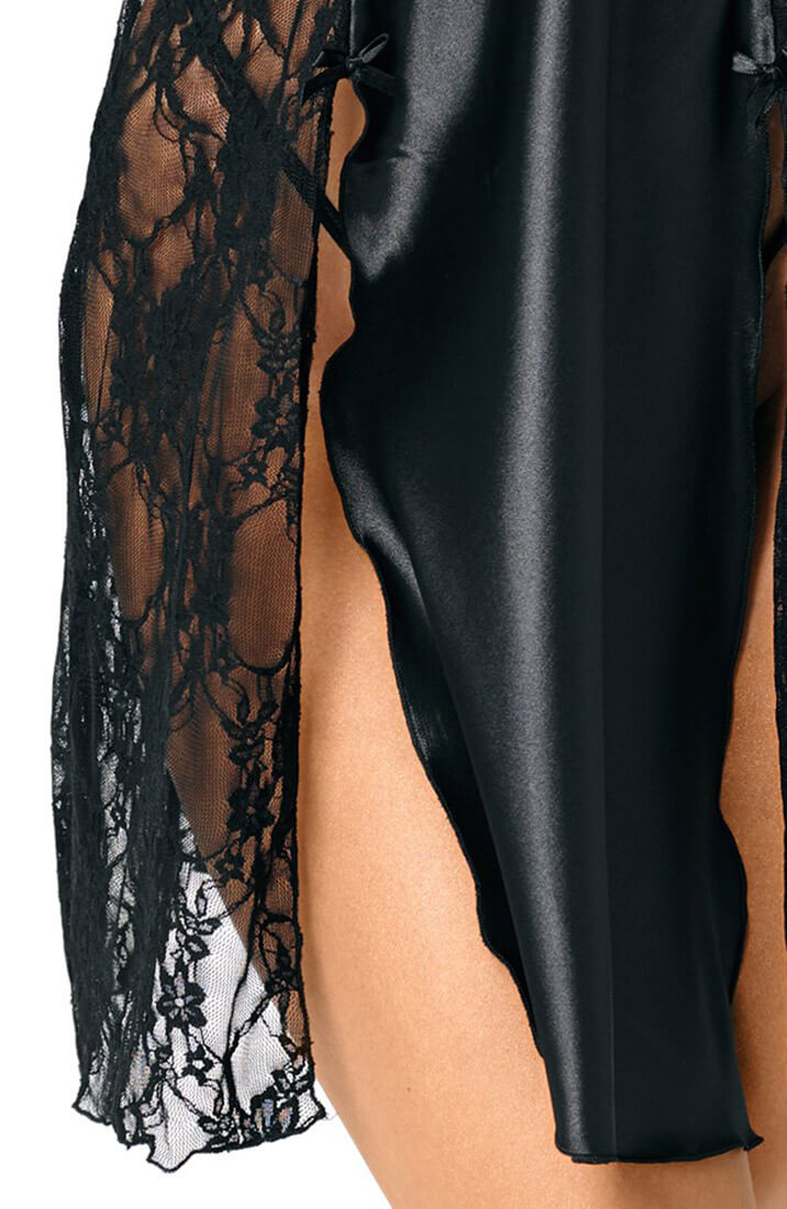 Sort satin natkjole med blonde - Debra - COAX Copenhagen