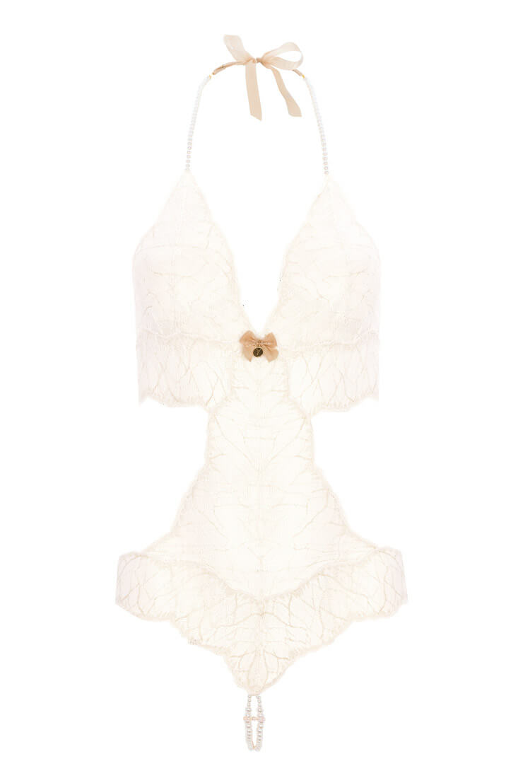 Elfenbens hvid bodysuit med dobbelt perlesnor - Sydney Body Double - COAX Copenhagen