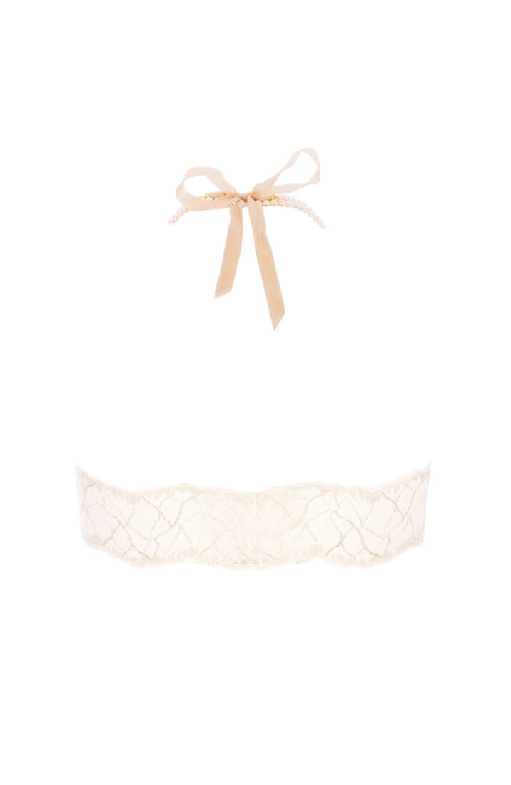 Elfenbenshvid bralette med hvid perle halterneck og guldlurex