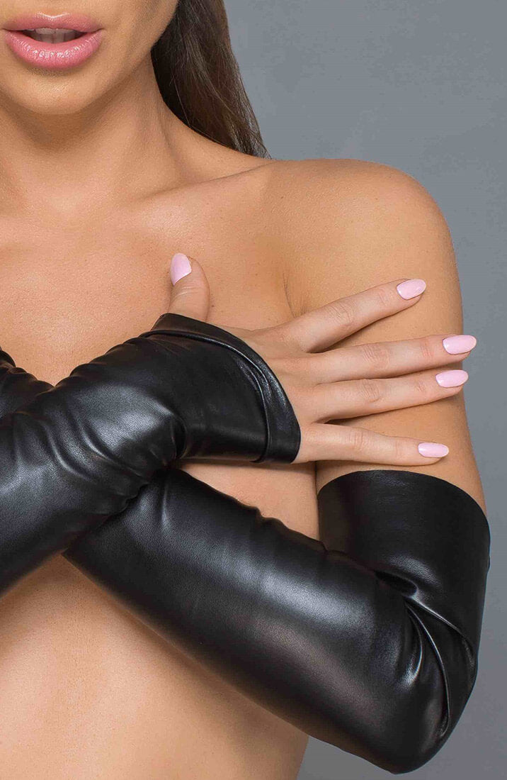 Lange sorte fingerløse wetlook handsker - F.U. - COAX Copenhagen