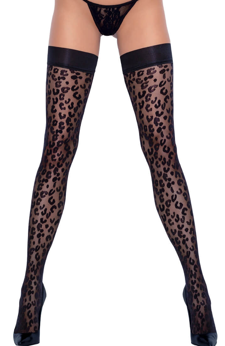 Sorte leopard thigh high strømper - COAX Copenhagen