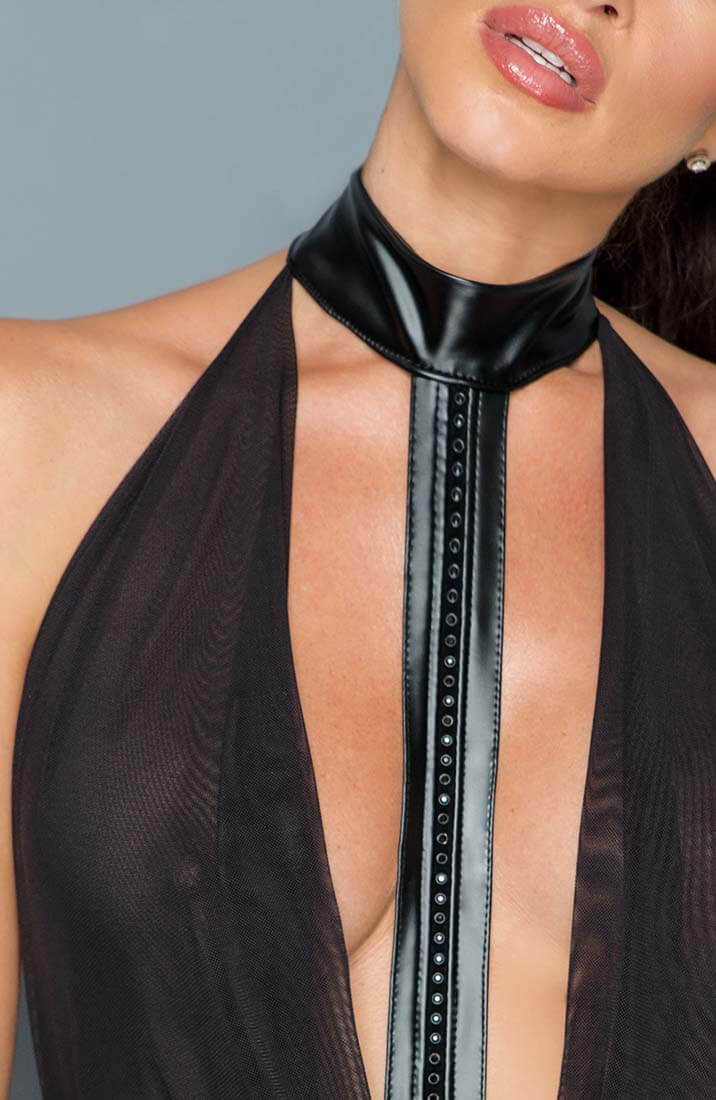 Nylon & wetlook kjole med choker - No Shade - COAX Copenhagen