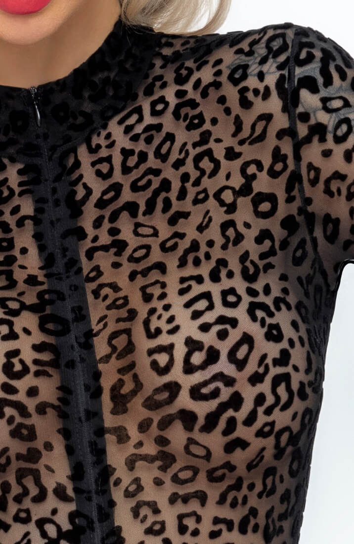 Nylon catsuit med leopard flock broderi - Thirst Trap - COAX Copenhagen