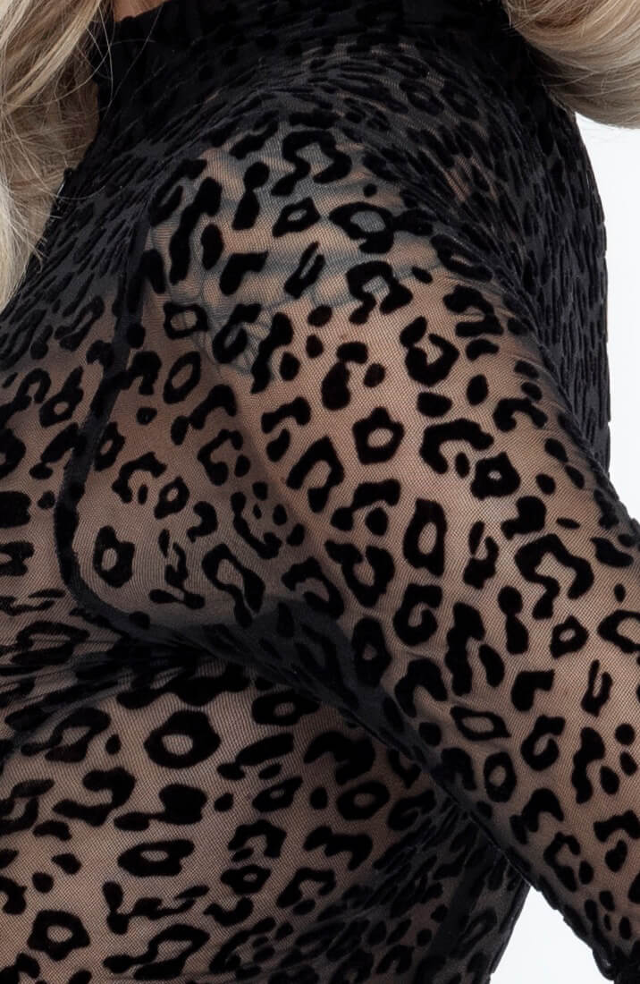 Nylon catsuit med leopard flock broderi - Thirst Trap - COAX Copenhagen