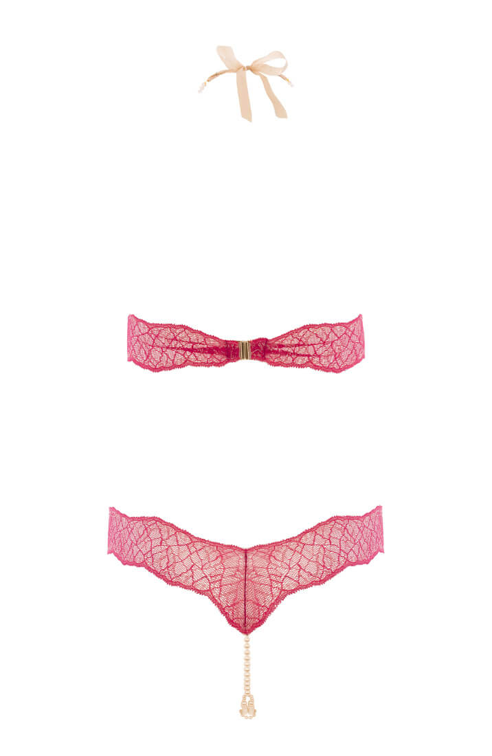 Rød blonde bodysuit med cage-detaljer og stimulerende dobbelt perlesnor fra COAX Copenhagen