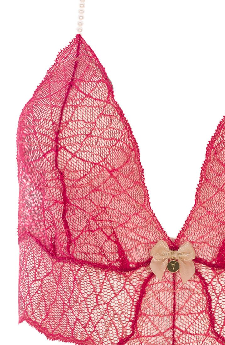 Rød luksus bodysuit med dobbelt Manacor perler og sensuel pasform - COAX Copenhagen