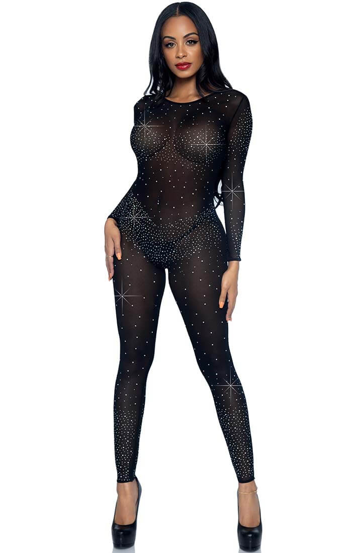 Sort nylon catsuit med similisten - COAX Copenhagen