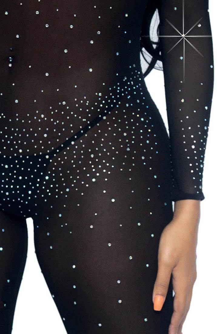 Sort nylon catsuit med similisten - COAX Copenhagen