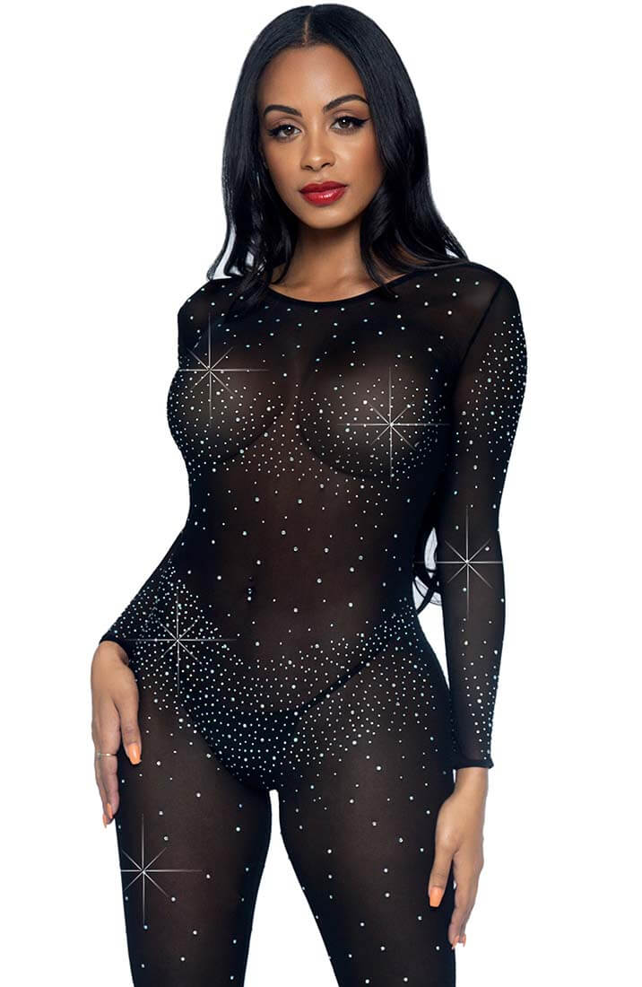 Sort nylon catsuit med similisten - COAX Copenhagen