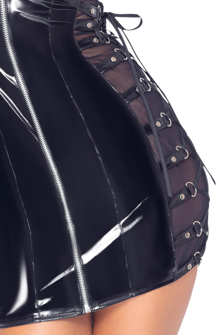 Sort vinyl kjole med lace-up paneler - Messy Reality - COAX Copenhagen