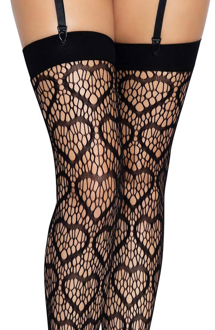Sorte thigh high strømper med hjerter - COAX Copenhagen