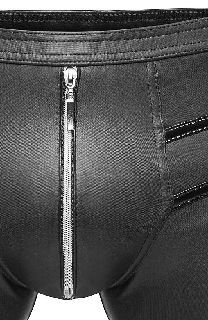 Herre fetish shorts med lynlås foran og strukturerede paneler