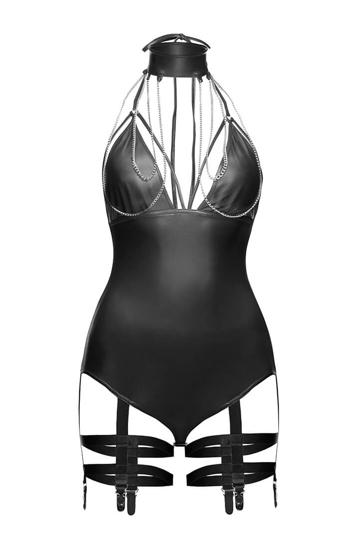 Wetlook cage teddy med strømpeholdere - OUTRAGEOUS - COAX Copenhagen