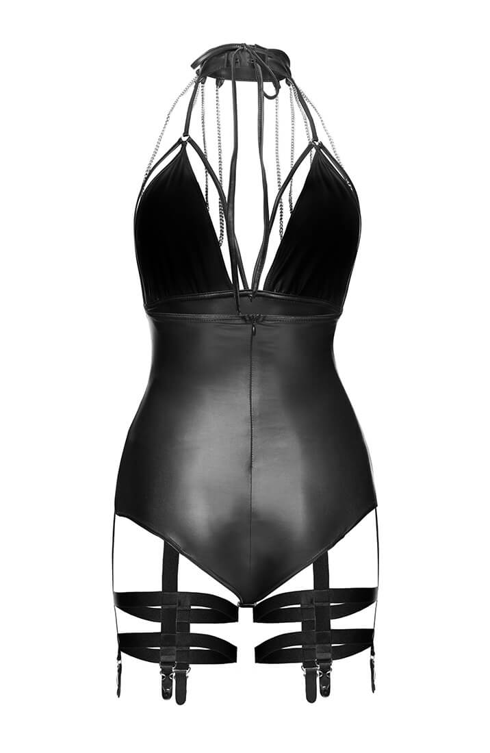 Wetlook cage teddy med strømpeholdere - OUTRAGEOUS - COAX Copenhagen
