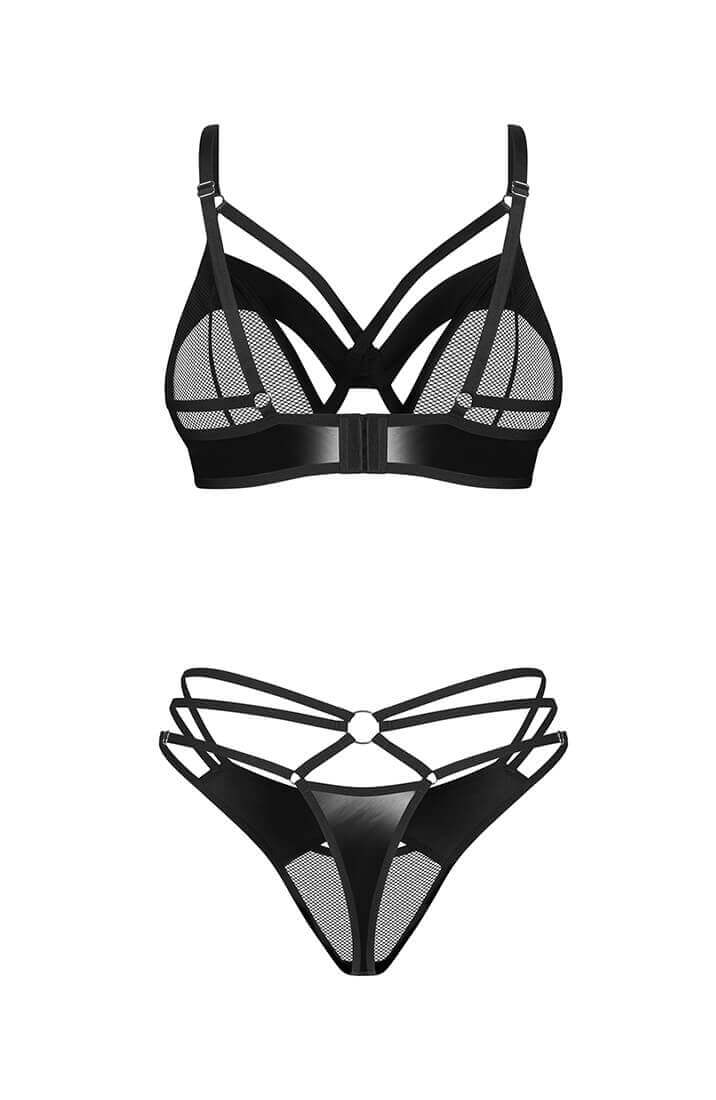 Wetlook lingeri med transparent nylon og strappy detaljer, erotisk stil