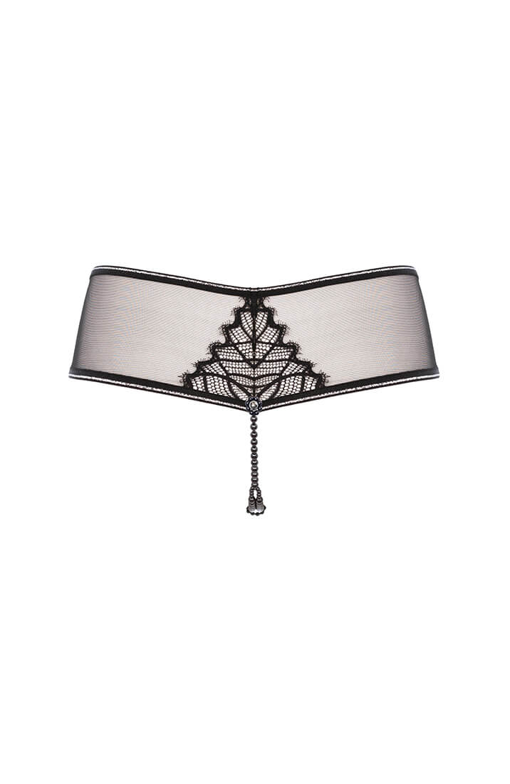 Sort italiensk blonde brief trusse med dobbelt perlesnor