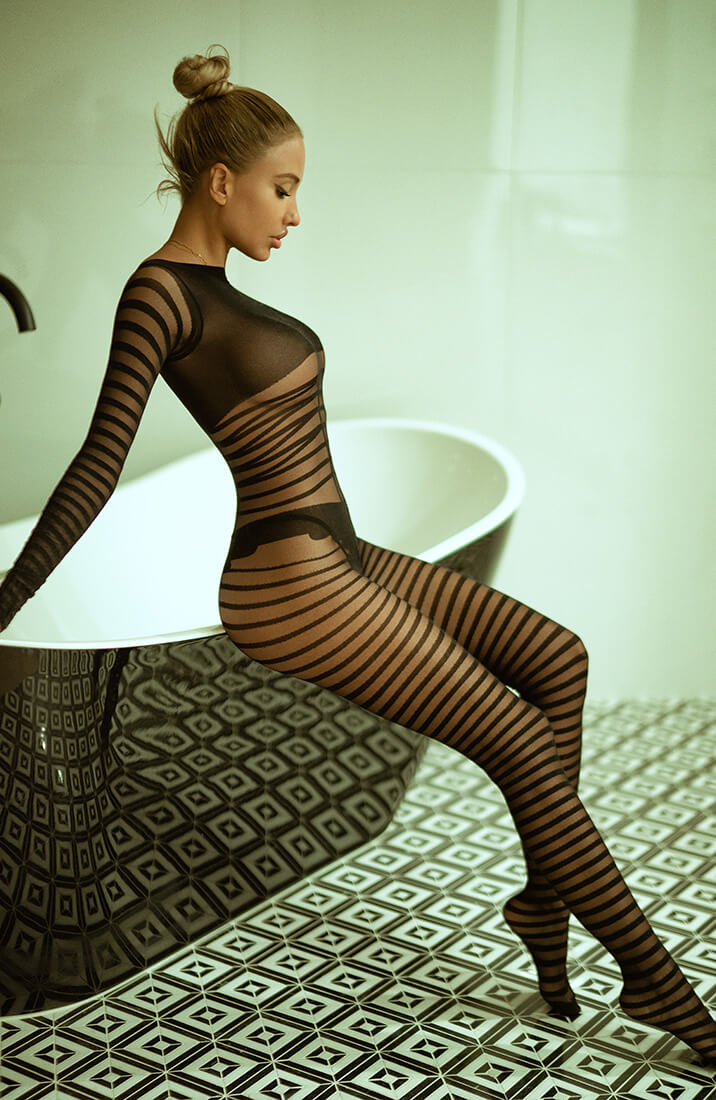 COAX Copenhagen | Stribet bundløs nylon bodystocking