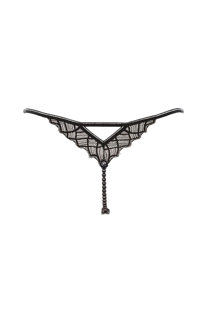 Sort G-string trusse med dobbelt sort perlesnor fra COAX Copenhagen