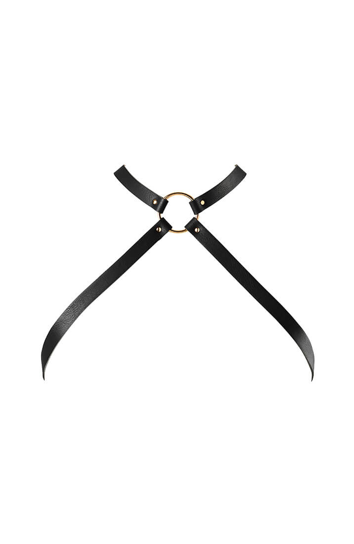 Sort harness i vegansk læder med metalring