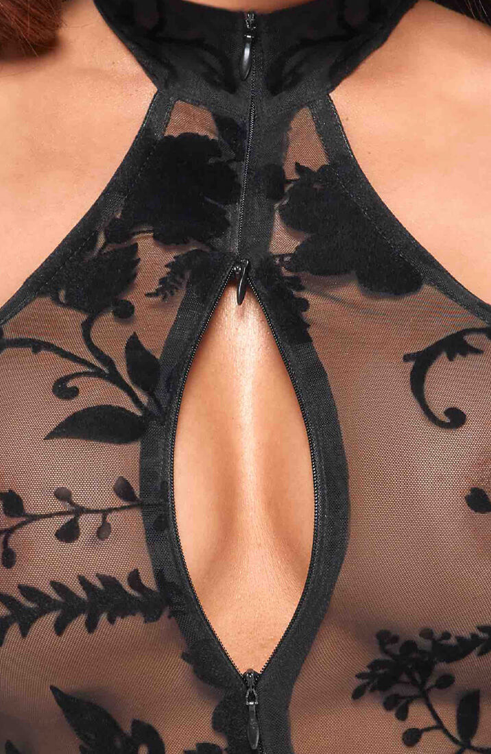 Nylon bodysuit med flock broderi - LEGEND! - COAX Copenhagen