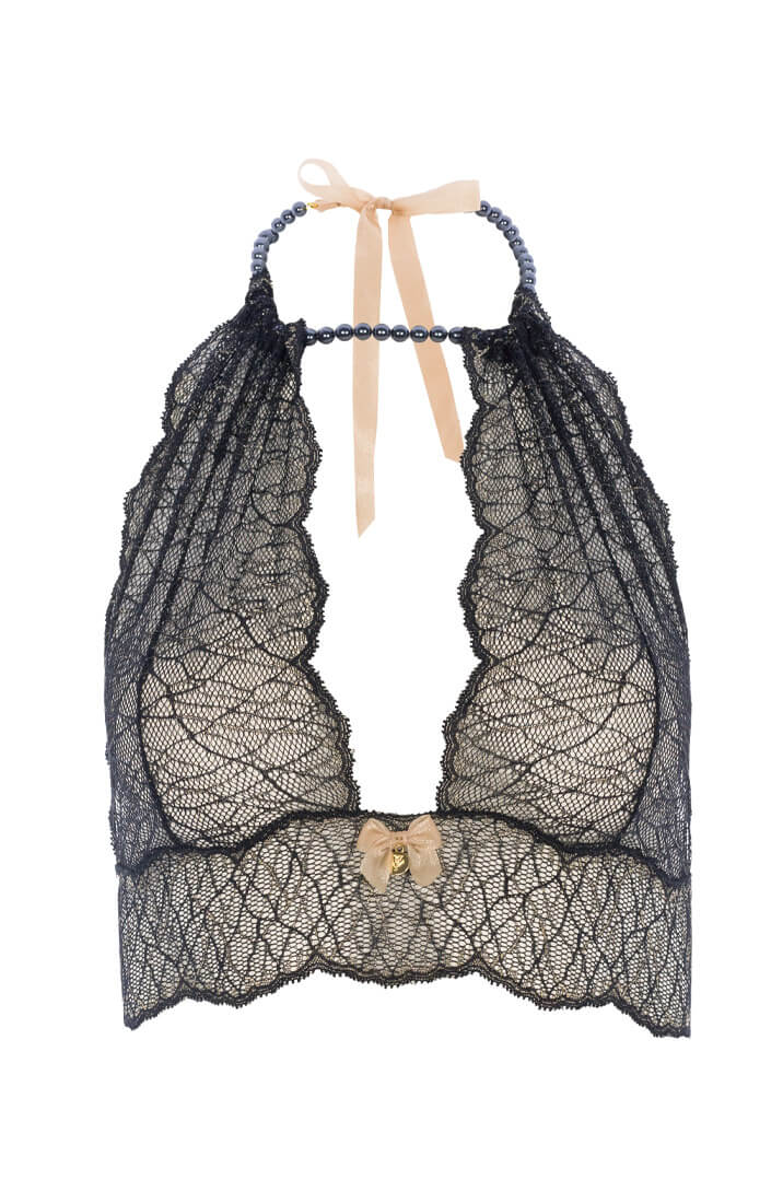Sort italiensk blonde bustier bralette med Manacor perlesnor
