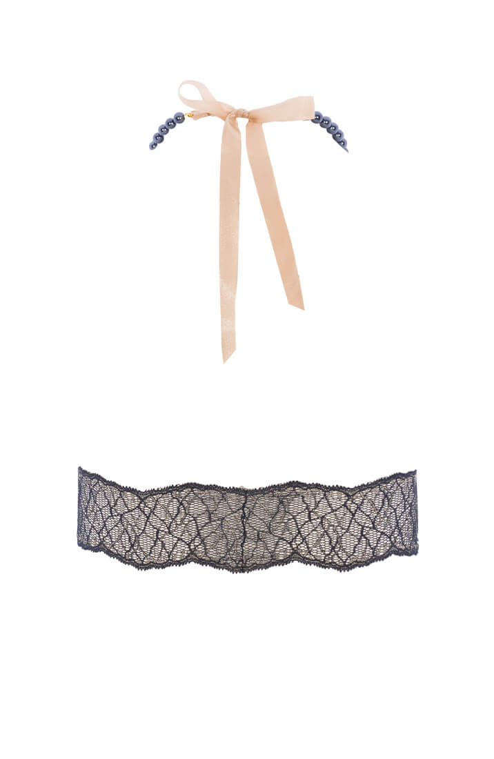 COAX Copenhagen sort bustier bralette i italiensk blonde med perlechoker
