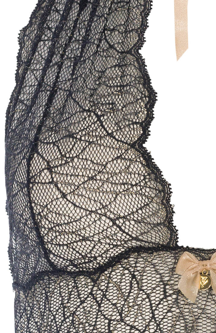 Erotisk sort bustier bralette med Manacor perlesnor