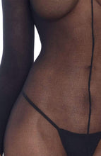 Indlæs billede til gallerivisning Langærmet sort nylon bodystocking lingeri