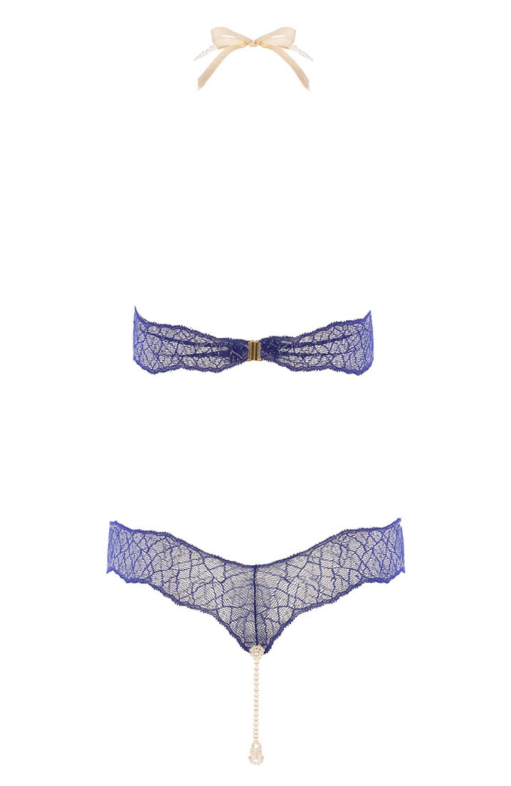 Blå lingeri bodysuit med dobbelt perle detalje - feminin og pirrende style