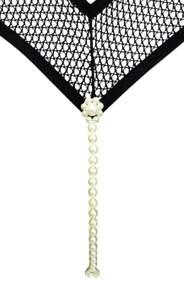 Sort blonde bodysuit med Manacor-perler og transparent nylon