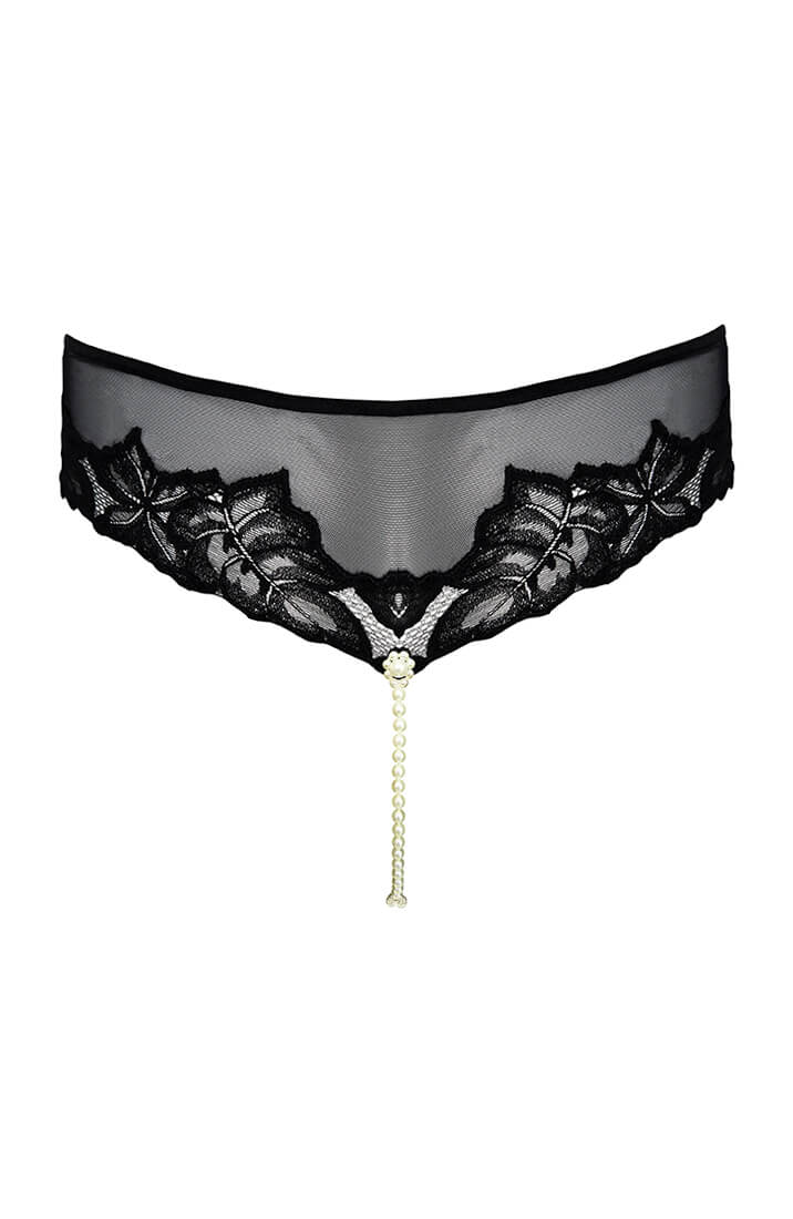 Brief trusse med hvide perler, blonde og netdetaljer