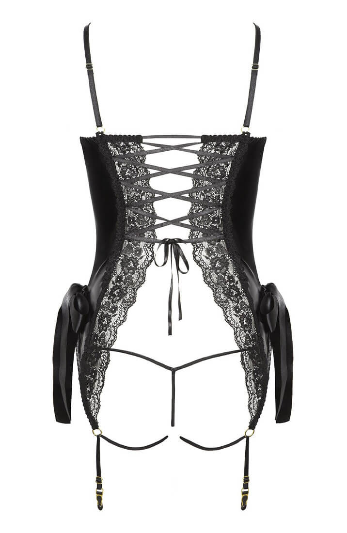 Bundløs wetlook bodysuit med satin cuffs