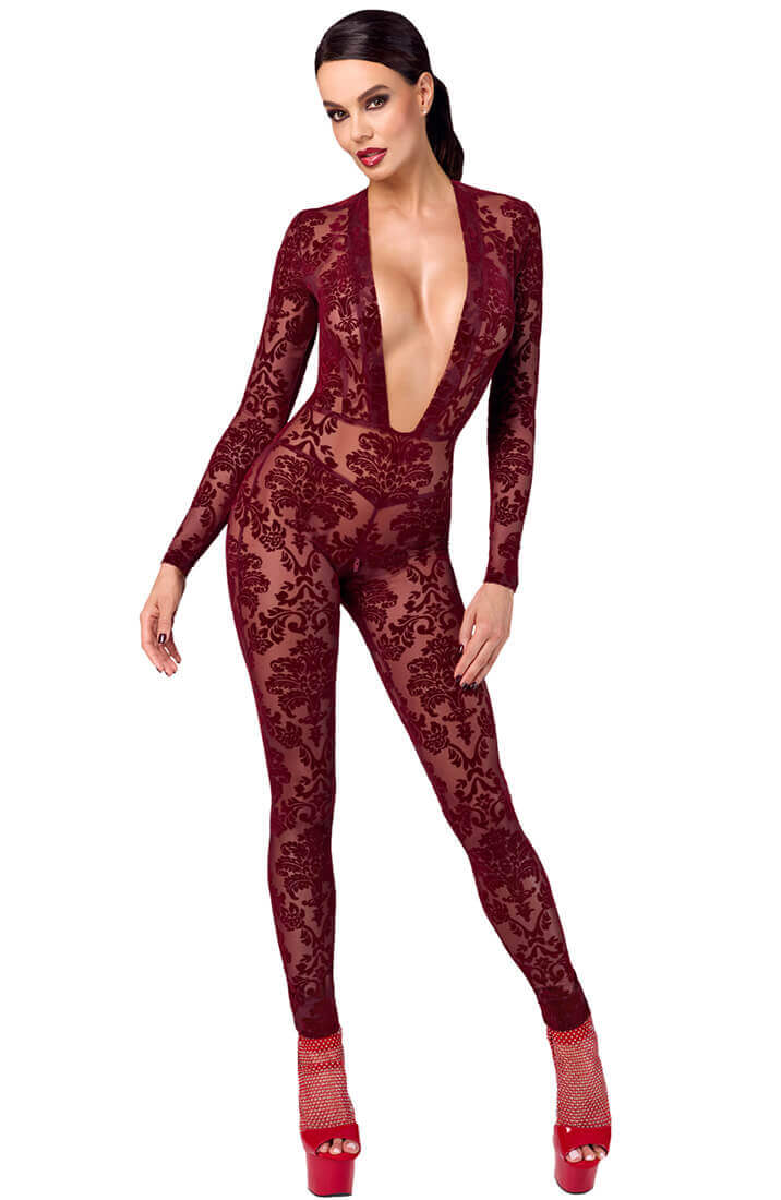 Gennemsigtig bordeaux catsuit fra The COAX Fetish kollektion
