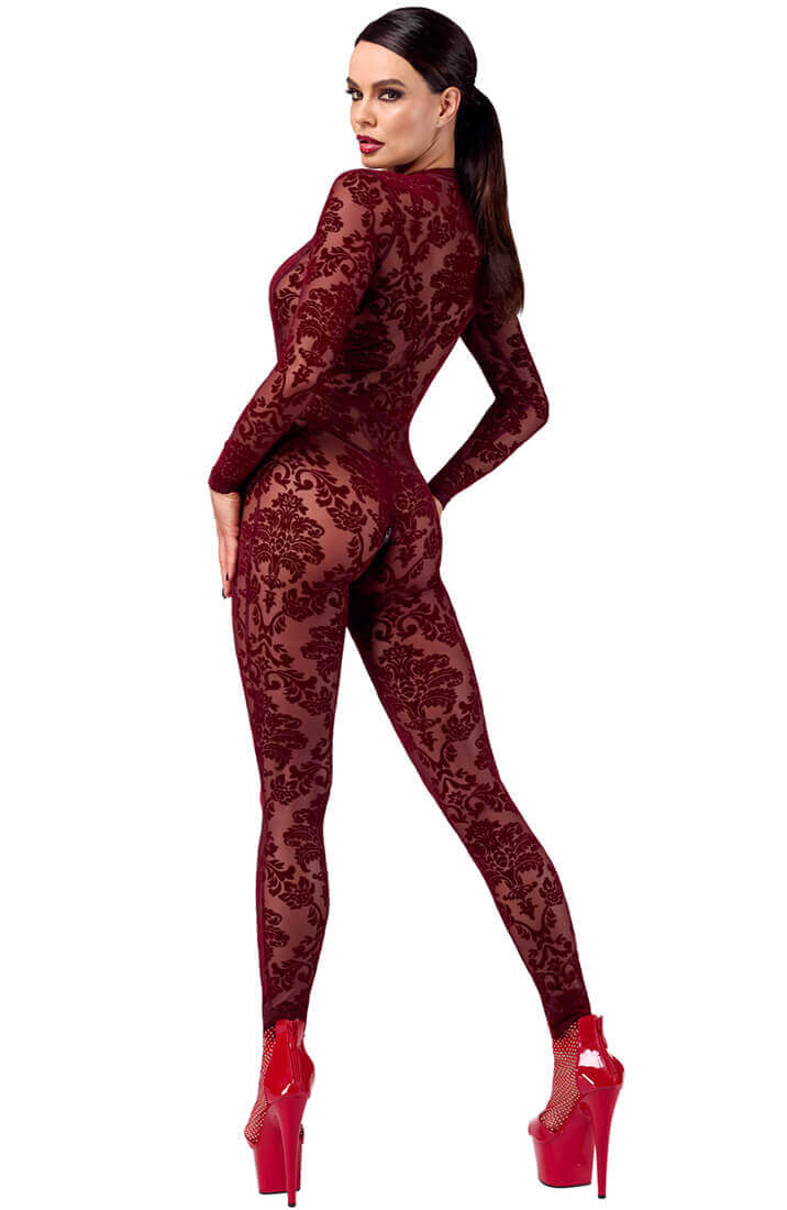 Sensuel catsuit i nylon med fløjlsagtigt mønster - COAX Copenhagen