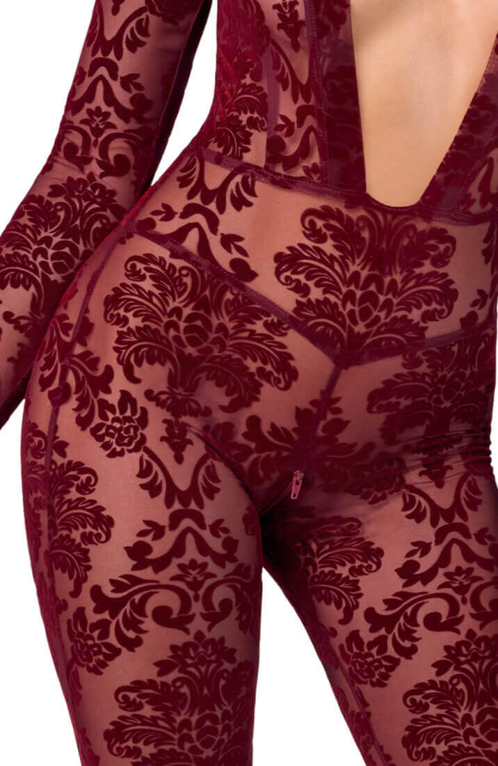 Sexet bordeaux catsuit fra The COAX Fetish, håndsyet i Europa