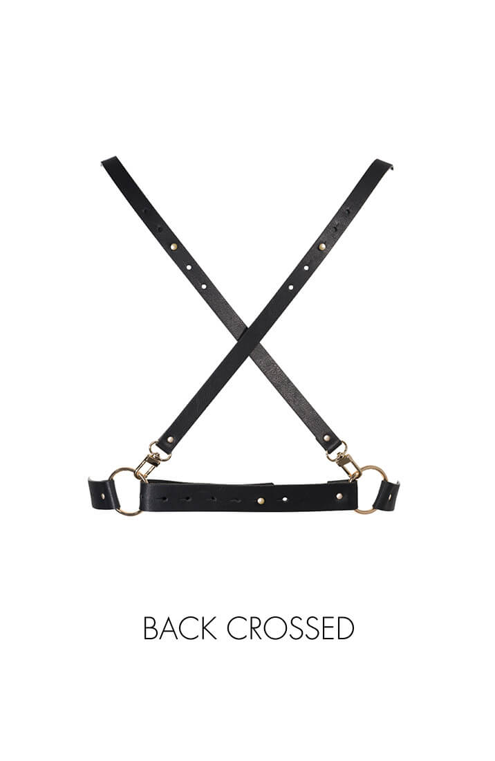 Faux læder harness med metalringe detalje