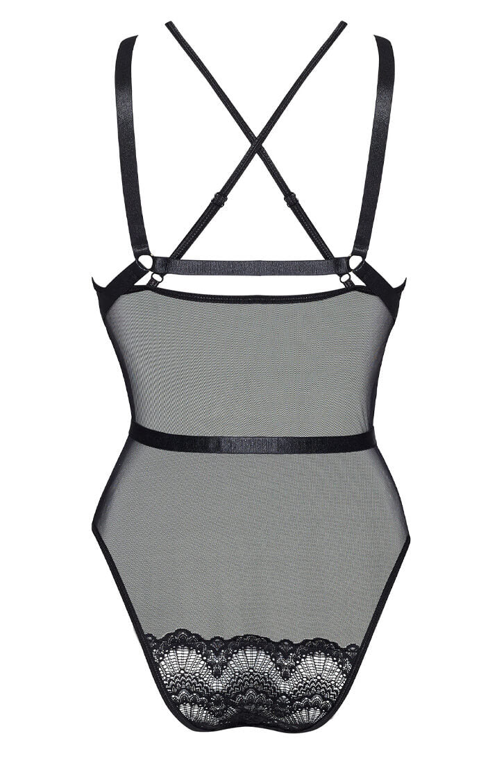 Fræk sort bodysuit med harness