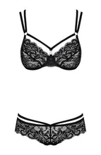Indlæs billede til gallerivisning Frækt sort cage-strap blonde bh &amp; trusse sæt
