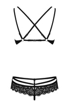 Indlæs billede til gallerivisning Frækt sort cage-strap blonde bh &amp; trusse sæt